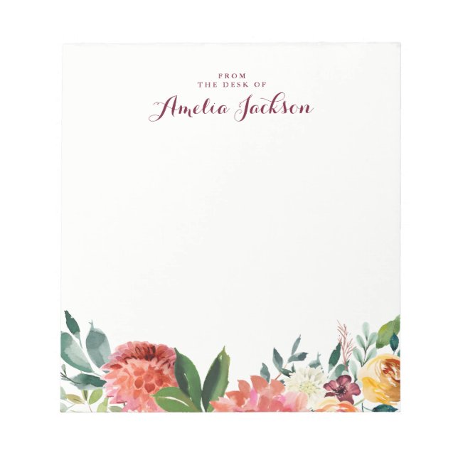 Papelaria Bloco de Notas Personalizado Floral Aqua (Frente)