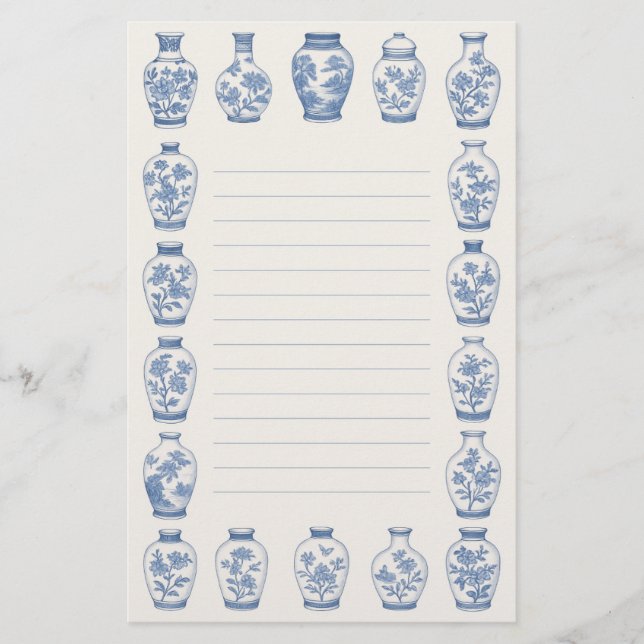 Papelaria Blue Chinoiserie Vase Stationery – Elegant Lined  (Frente)