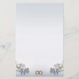 Papelaria Blue Floral Stationery gold linked Hearts