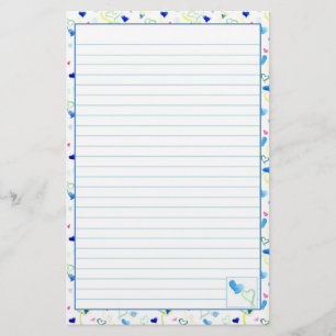 Papelaria Blue Hearts Watercolor - Papel de carta com Links