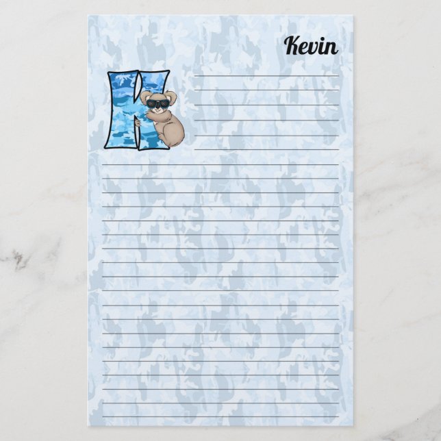 Papelaria Blue Koala Mongram - Letra K linhada (Frente)