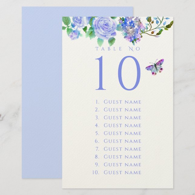 Papelaria Blue Rose Ribbon Monogram Wedding Guest List (Frente/Verso)
