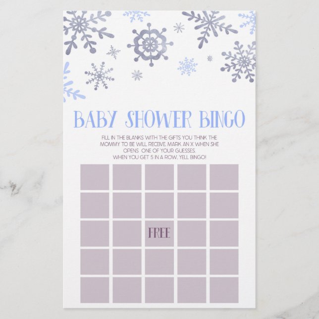 Papelaria Blue Snowflake - Jogo de Chá de fraldas do Bingo d (Frente)