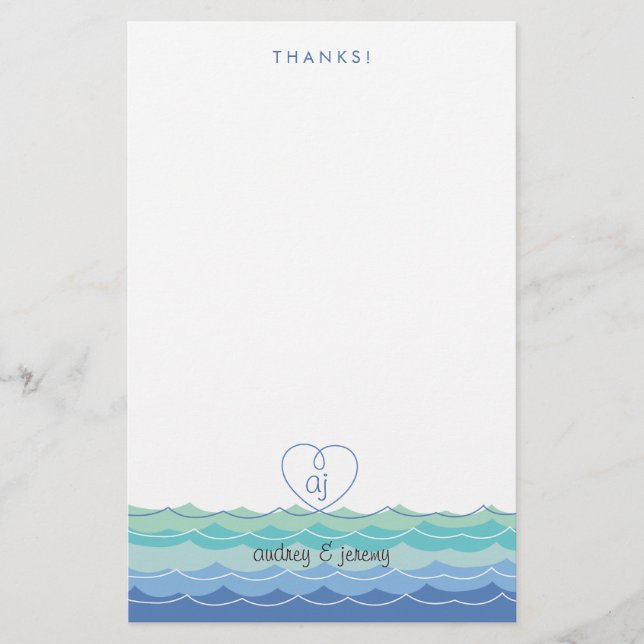 Papelaria Blue Waves Loopy Heart Obrigado Stationery (Frente)