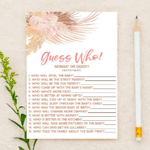 Papelaria Boho Pink Floral Adivinha Quem! Jogo do chá de fra