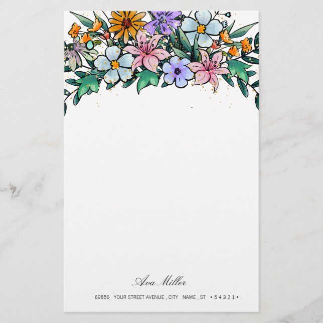 Papelaria Boho Wildflower | Papel para Papel de carta Floral (Frente)