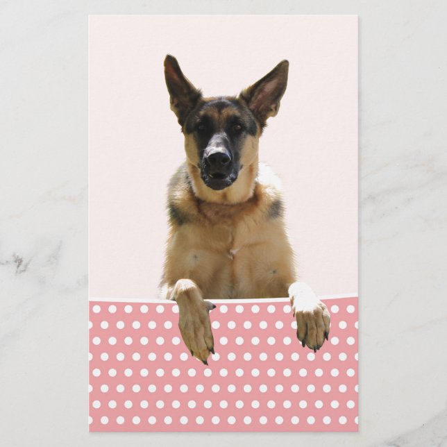 Papelaria Bolinhas Rosa german shepherd (Frente)