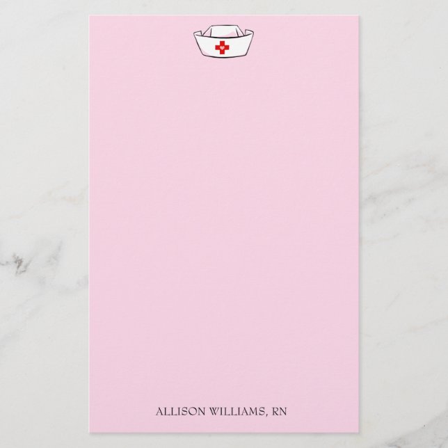 Papelaria Boné da enfermeira - Adicionar Nome Rosa (Frente)