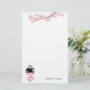 Papelaria Boneca Kawaii Kokeshi de Quimono Rosa