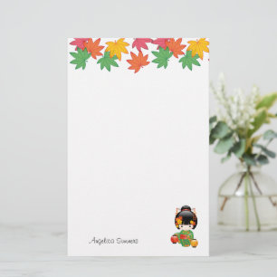 Papelaria Boneca Kokeshi Caindo - Garota Geisha Quimono Verd