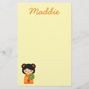 Papelaria Bonecas japonesas de laranja-branca Kokeshi