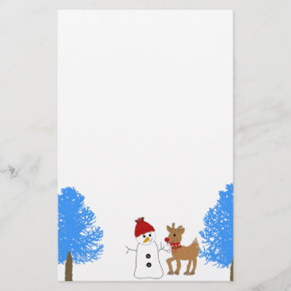 Papelaria Boneco de Neve e Rena com Árvores Congeladas