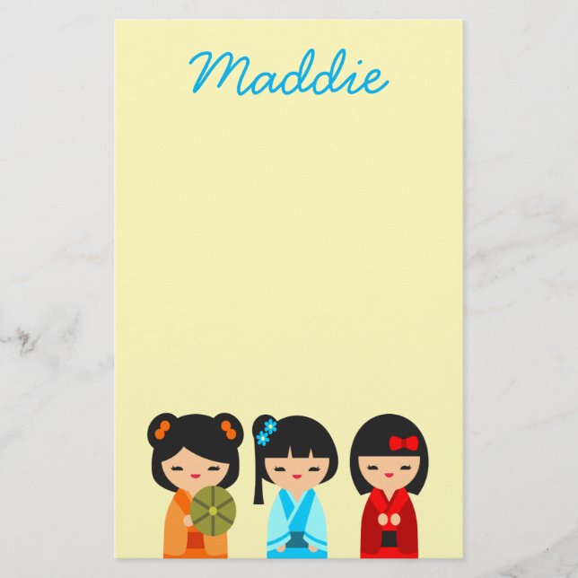 Papelaria Bonitas bonecas japonesas Kokeshi (Frente)