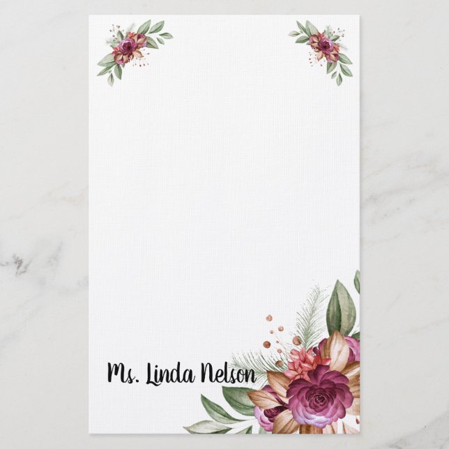 Papelaria Bonito Elegante Floral Personalizado (Frente)