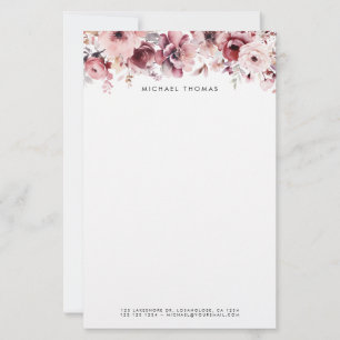 Papelaria Bonito Watercolor Burgundy e Flores de Blush