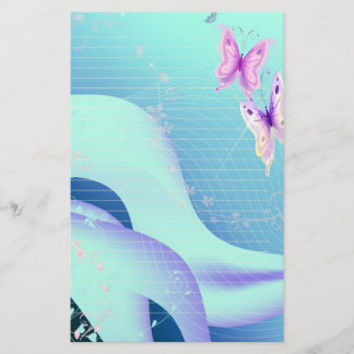 Papelaria Borboleta cor-de-rosa nas ondas do papel de carta