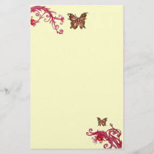 Papelaria BORBOLETA, rosa vermelho creme
