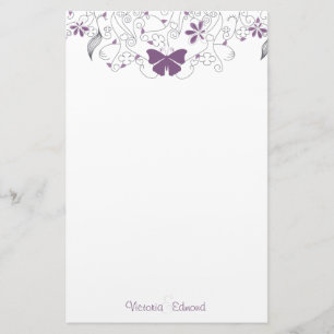 Papelaria Borboleta Roxo Whimsy Papel de Carta Personalizado