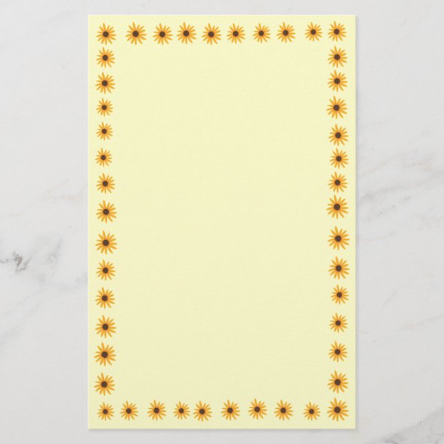 Papelaria Borda Amarelo de Girassóis no Papel de Carta Amare (Frente)