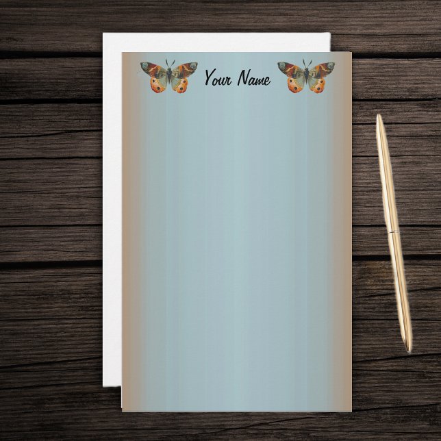 Papelaria Borda bonito da Borboleta do Monarca (Two pretty monarch butterflies in autumn colours on blue with orange borders stationery paper.)