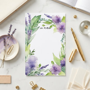 Papelaria Borda Botânica Floral Lavanda Roxa Aquarela