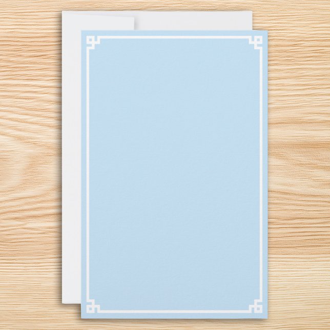 Papelaria Borda de Chave Grega Azul Claro e Branco (Pale Blue and White Greek Key Border Stationery)
