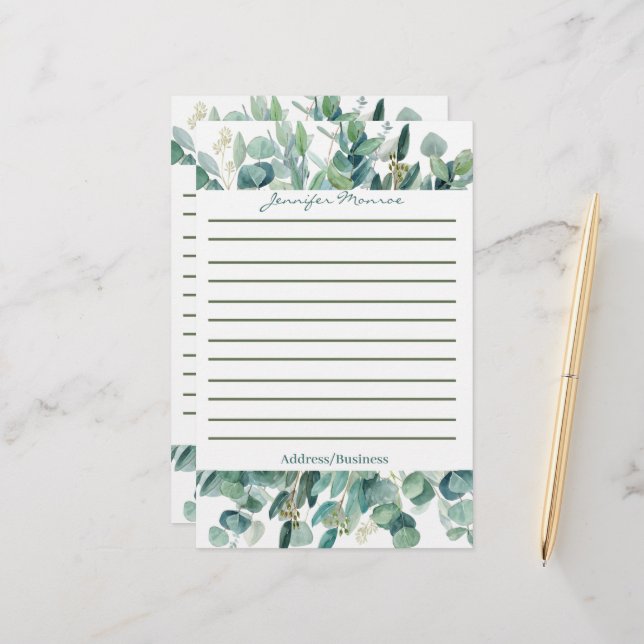 Papelaria Borda de eucalipto personalizada com linhas (Frente/Verso In Situ)