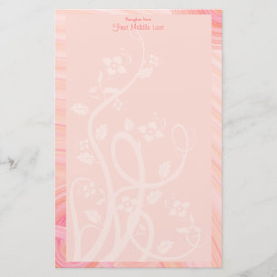 Papelaria Borda Floral de Espirais Rosa Personalizada