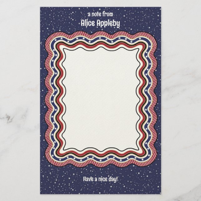 Papelaria Borda Ondulada Personalizada Vermelho Branco Azul: (Frente)