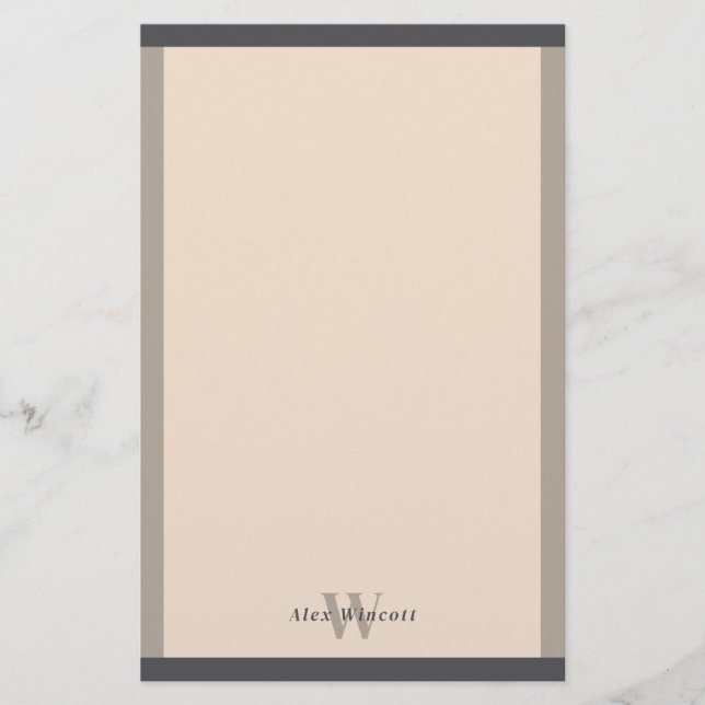 Papelaria Bordas de Cinzas Quentes de Amêndoa Monogramadas (Frente)