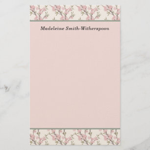 Papelaria Botões de Rosa Rosa Delicada Monograma Nome