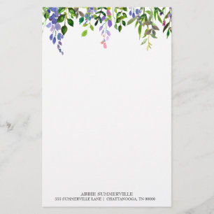 Papelaria Branco Personalizado com Floral Roxo