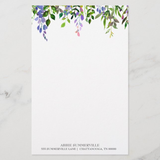 Papelaria Branco Personalizado com Floral Roxo (Frente)