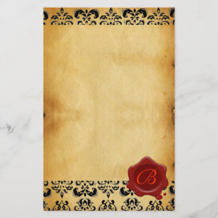 PAPELARIA BROWN PARCHK DAMASK, RED WAX SEAL MONOGRAMA