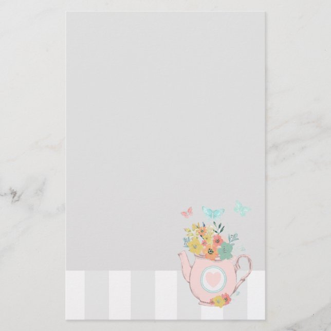 Papelaria Bule rosa com flores e borboletas (Frente)