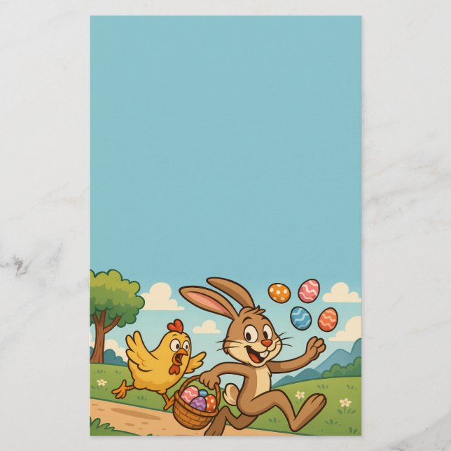 Papelaria Bunny Rouba Ovos de Design de frango Engraçado (Frente)