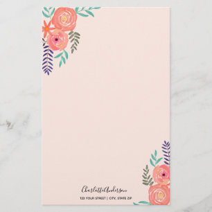 Papelaria Buquê de Flor de Cor de Água Rosa Coral Personal