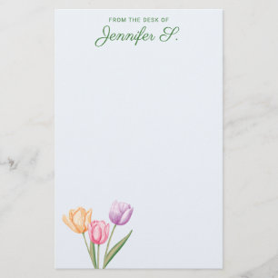 Papelaria Buquê de Tulipas Coloridas em Aquarela com Texto P