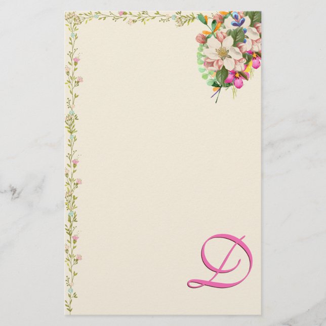 Papelaria Buquê Floral com Monograma D (Frente)