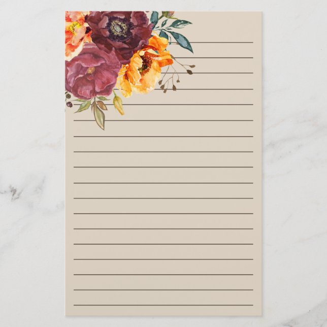 Papelaria Burgundy Laranja Queimada Floral Creme (Frente)