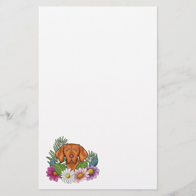 Papelaria Cabeça de Vizsla Húngaro com Flores Coloridas de V (Frente)