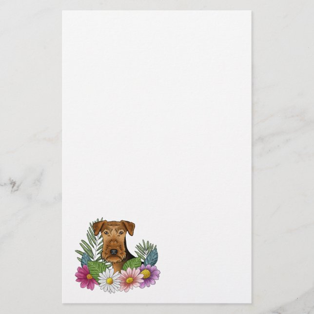 Papelaria Cachorro Airedale Terrier Cabeça e Flores Silvestr (Frente)