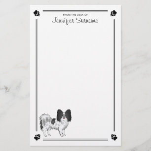 Papelaria Cachorro Papillon Preto E Branco Com Patas E Texto