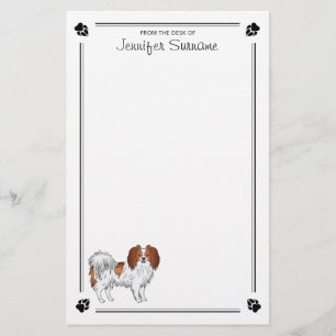 Papelaria Cachorro Phalène Vermelho E Branco, Com Palhetas E