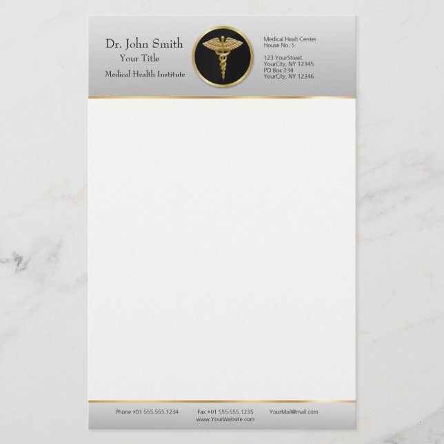 Papelaria Caduceu Médico Profissional Dourado - Material de  (Frente)