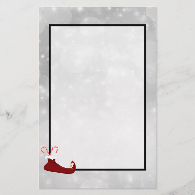 Papelaria Calçado Red Elf no Prata Bokeh (Frente)