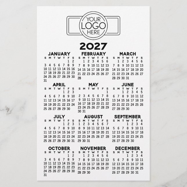 Papelaria Calendário 2027 - Logotipo Preto Mínimo Básico (Frente)