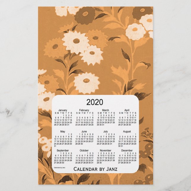 Papelaria Calendário Laranja da Flor de Parede 2020 por Janz (Frente)