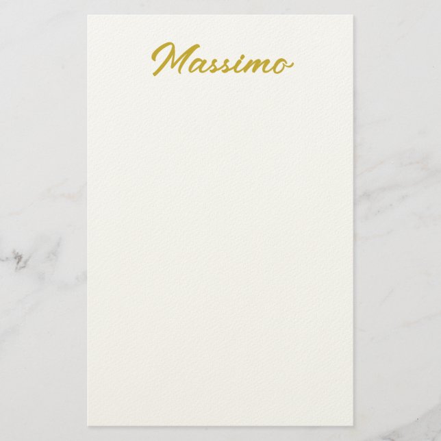 Papelaria Caligrafia Elegante Dourado Branco Simples Nome (Frente)