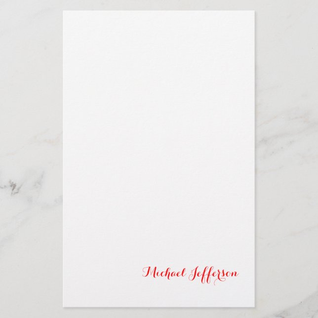 Papelaria Caligrafia Elegante Simples Simples Vermelho Branc (Frente)